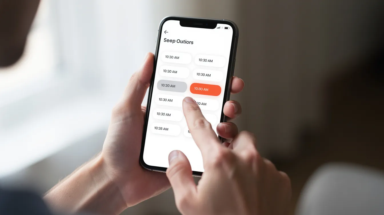 An individual is using a smartphone to select an appointment slot on a user-friendly booking page, designed for healthcare professionals. This interface simplifies the process of scheduling GP appointments and managing availability for patients.